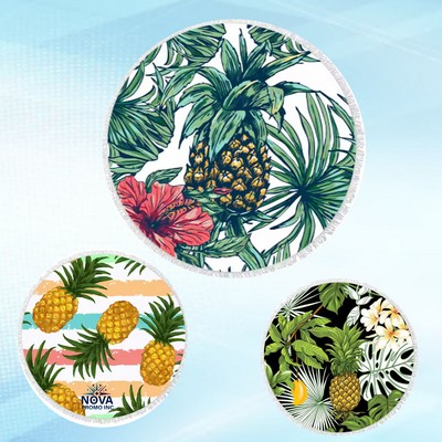 60-Inch Diameter Round Sublimated Plush Microfiber Beach Towel for Cozy Beach Days and Relaxation