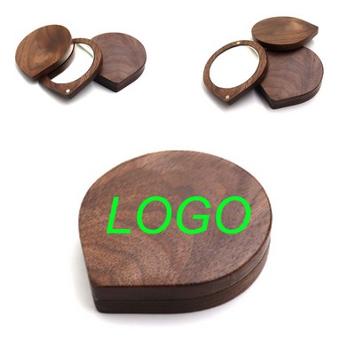 Wood Magnetic Rotating Round Handheld Mirror Makeup Mirror
