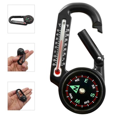 Small Pocket Magnetic Ball Compass And Thermometer Buckle For Hiking Camping