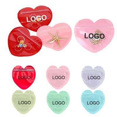 Durable Transparent Heart Shaped PVC Self Sealing Jewelry Bags Elegant Resealable Storage Pouch