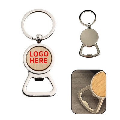 Circular Bamboo Bottle Keyring Opener