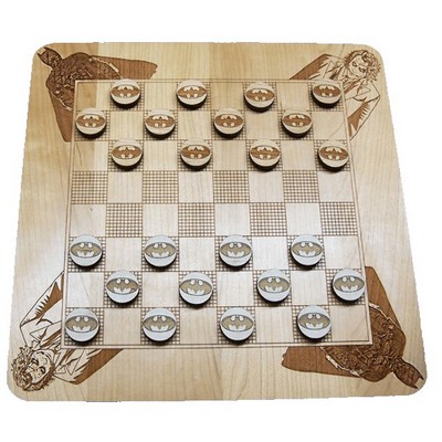 Hardwood Game Checkers Board and Pieces