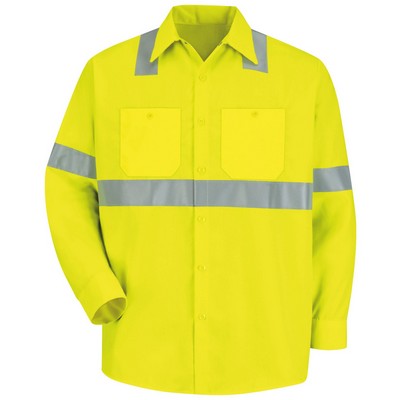 Red Kap® SS14-HV-TRC2 Men's Hi-Visibility Yellow Long Sleeve Work Shirt - Type R, Class 2