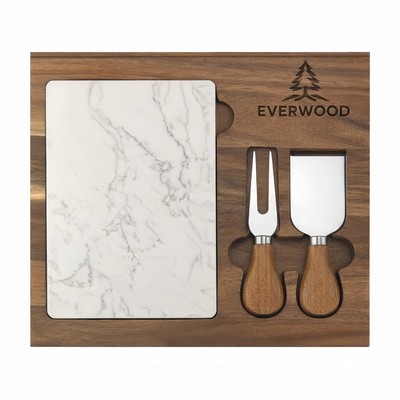 Marble and Acacia Wood Cheese Board Set