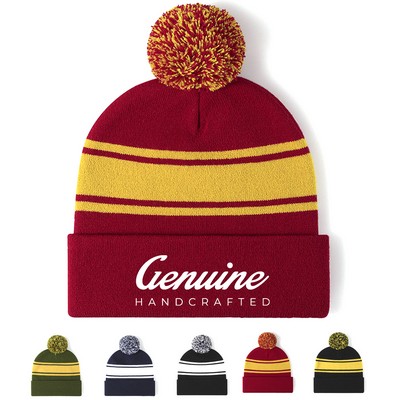 Winter Striped Pom Beanie