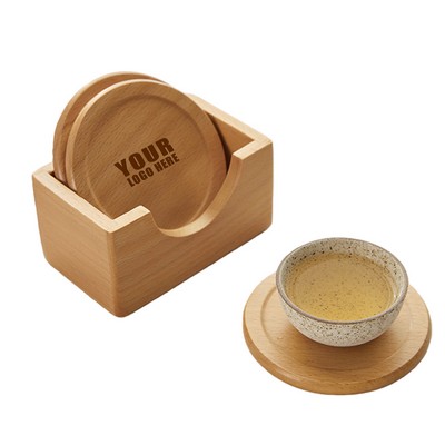Beech Wood Drink Coaster Set with Storage Box