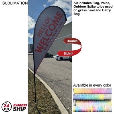 24Hr Express Ship - 9' Small Tear Drop Flag Kit, Full Color Graphics Double Sided, Spike and Bag