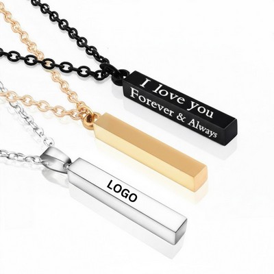 4-Sided Engravable Stainless Steel Vertical Bar Necklace
