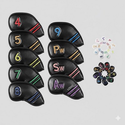 Waterproof Leather Golf Iron Covers 10-Piece Set with Exquisite Embroidery Extended Neck 9pcs set