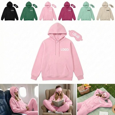 Custom Womens Sweatshirt Travel Hoodie with Built-In Eye Mask