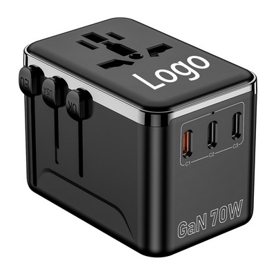 70W GaN Universal Travel Adapter 3USB-C 1USB-A All-in-One International Plug Charger EU US UK AUS 25