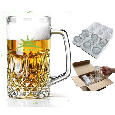 21oz Dimpled Glass Beer Mug with Handle