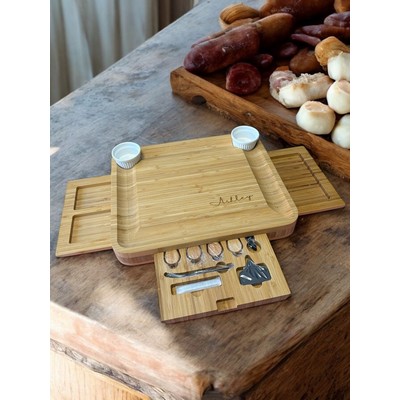Eco Bamboo Cheese Board Set with Utensils & Square Serving Design