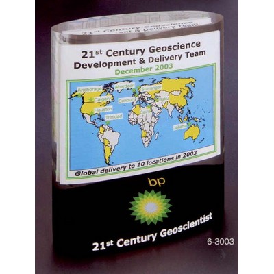 Acrylic Free Standing Oval Embedment Award w/ Slanted Colored Bottom