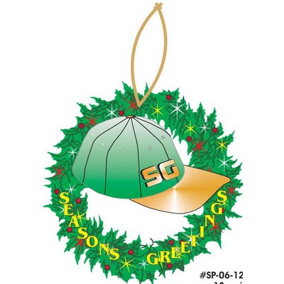 Baseball Cap & Wreath Ornament w/ Clear Mirrored Back (12 Square Inch)