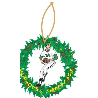Baseball Player Wreath Ornament w/ Clear Mirrored Back (8 Square Inch)
