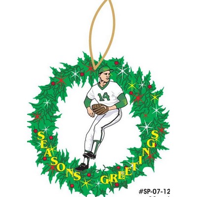 Baseball Player Wreath Ornament w/ Clear Mirrored Back (12 Square Inch)