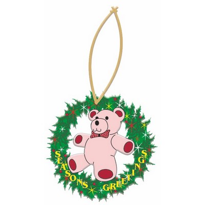 Teddy Bear Promotional Wreath Ornament w/ Black Back (8 Square Inch)
