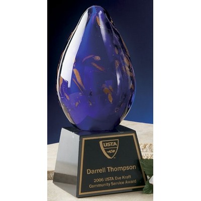 6.5" Golden Blue Hand Blown Glass Award w/Base