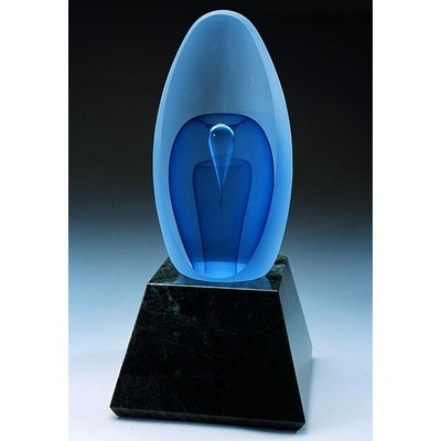 Blue Frost Fountain Art Glass Sculpture w/ Marble Base (3.75"x8.75")