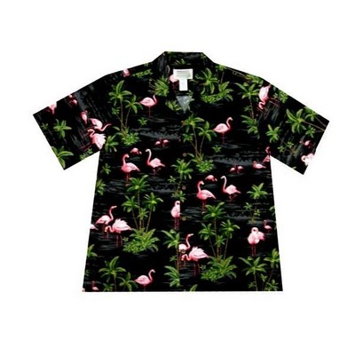 Black Hawaiian Shirt (S - 3XL in-stock) - 100% Cotton Poplin Tropical Print w/ Coconut Buttons