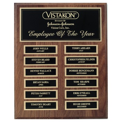 Walnut Wood Plaque w/12 Name Plates (10 1/2"x13")