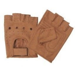 Premium Brown Leather Fingerless Gloves w/Vented Back