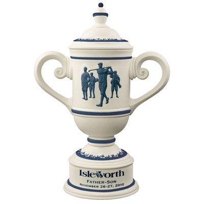 Men's Vintage Ceramic Alabaster White/Blue Golf Cup Trophy