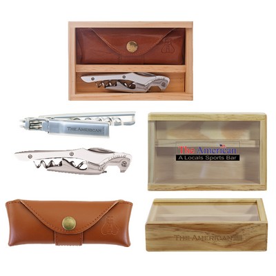 Castello™ Natural Aluminum Corkscrew Set w/Box & Leather Pouch