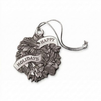 Mini Stock Design Happy Holidays Wreath Pewter Ornament