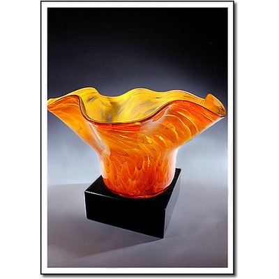 Sun Fire Art Glass Bowl w/ Marble Base (8.5"x6.5")