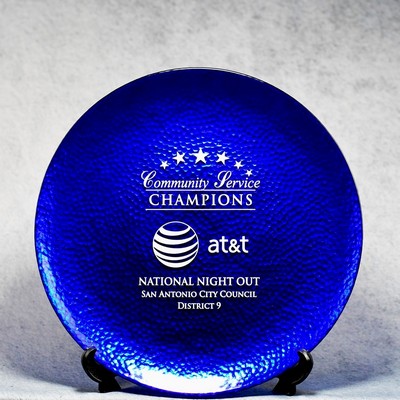 Blue Hammered Metal Glass Plate Award - 12"
