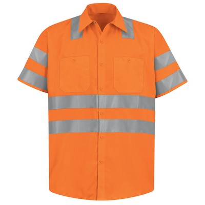Red Kap™ Hi-Visibility Short Sleeve Work Shirt (Class 3 Level 2) Orange