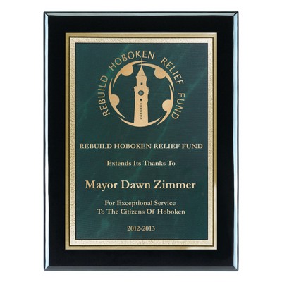 Plaque - 7"x9" Jet Black High Gloss Piano Wood Plaque with Green Frosted Marble Plate (5"x7")