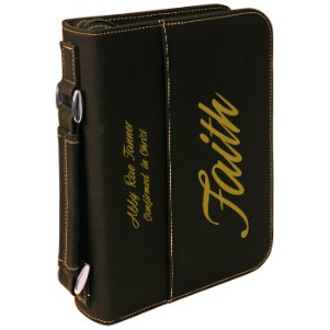 Book Cover with Handle & Zipper, Black Faux Leather, 6 3/4" x 9 1/4"