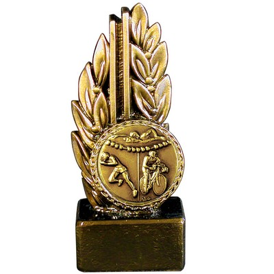 Stock 7" Laurel Trophy With 2" Triathlon Coin and Engraving Plate