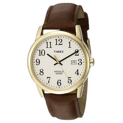Timex® Easy Reader Gold-Tone Case Brown Leather Strap Cream Dial