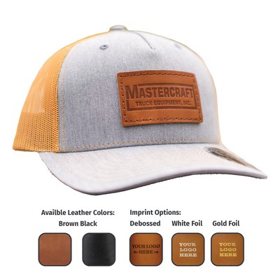 Full-Grain Leather Patches Hats | Trucker Meshback | Choose Patch Shape and Location| Choose Color