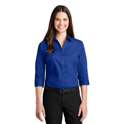 Port Authority® Women's 3/4-Sleeve Carefree Poplin Shirt.
