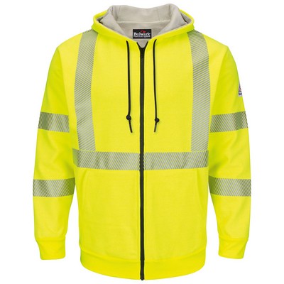 Bulwark® Men's Hi-Visibility Zip Front Hooded Fleece Sweatshirt w/ Waffle Lining