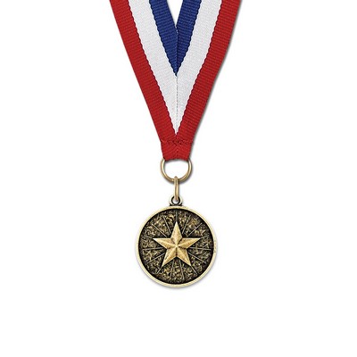 Star Cast CX Medal w/Red/White/Blue or Year Grosgrain Neck Ribbon (1 1/8")