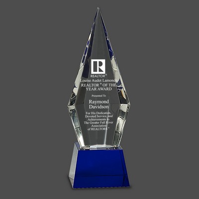 Obelisk Facet Crystal Award on Blue Pedestal Base (11")