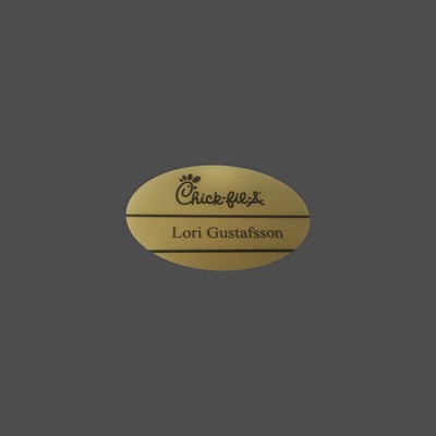 Oval Gold Brass w/Black Dye-Etch Name Badge (2"x3")