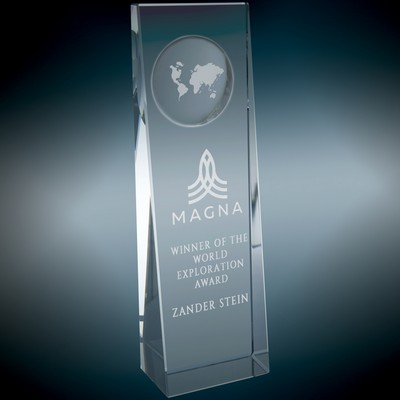 Clear Crystal Slanted Rectangle w/Engraved Globe Award (2 3/4" x 8 3/4")