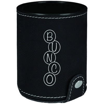 Black/Silver Leatherette Dice Cup w/5 Dice