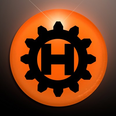 Orange LED Frosted Circle Badge with Safety Pin - PRINTED