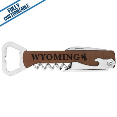 Brown Leatherette - Corkscrew Bottle Opener