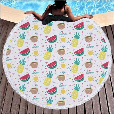 60" Round Beach Throw Tapestry Towel Yoga Mat Tassels Circle Super Soft Beach Blanket