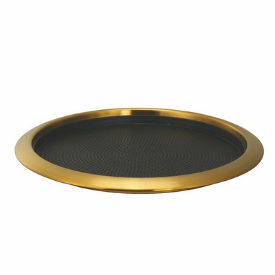 14'' Round Vintage Gold Non-Slip Tray w/Removable Insert