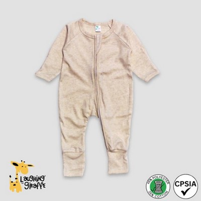 Luxe Baby Pajamas w/Foldover Mittens & Footies Oatmeal 65% Polyester 35% Cotton- Laughing Giraffe®